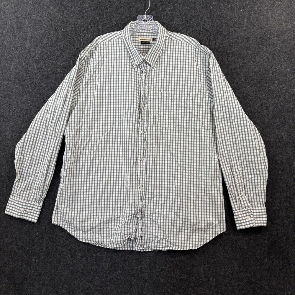 Tom Beckbe Shirt Men's XXL Gray White Check Cotton Button Down Pocket Casual